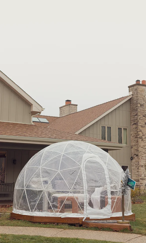 Igloo dining experience at Eagle Ridge Resort in Galena Illinois during winter